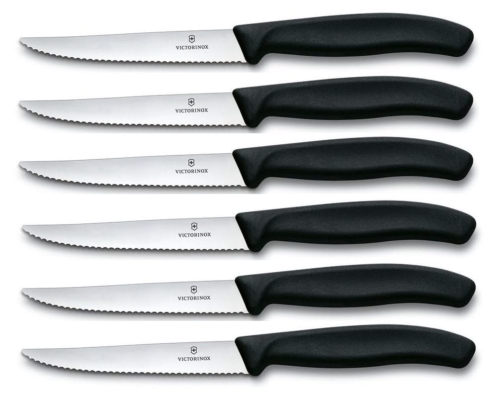 Victorinox cuchillos de carne dentados Swiss Classic negro - 6 piezas