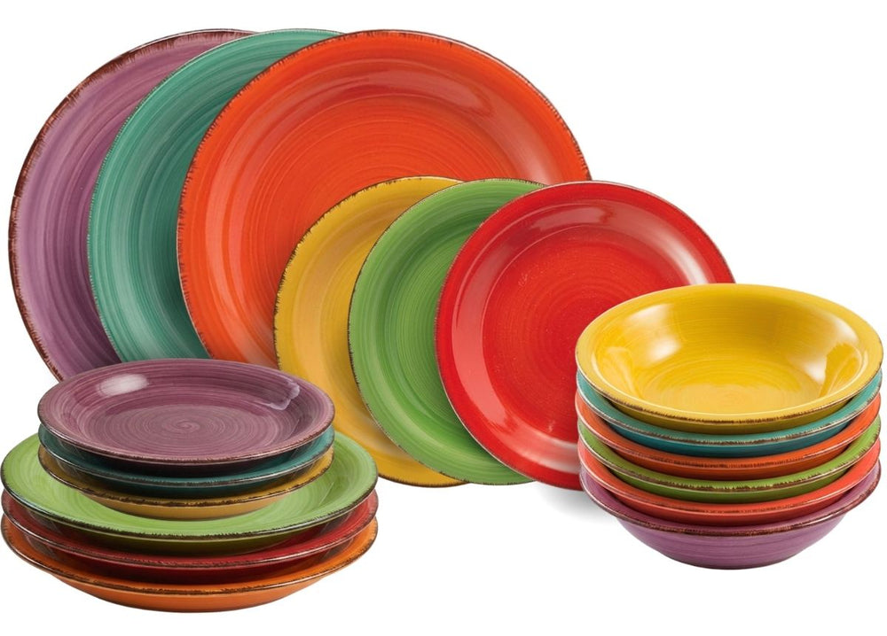 Villa d'Este Home juego de vajilla Baita multicolor 18 piezas / 6 personas - 6 platos de cena, 6 platos de desayuno y 6 platos hondos
