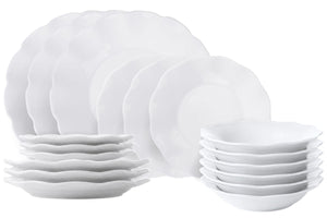 Villa d'Este Home juego de vajilla Scallop blanco vidrio opalino 18 piezas / 6 personas - 6 platos de cena, 6 platos de desayuno y 6 platos hondos