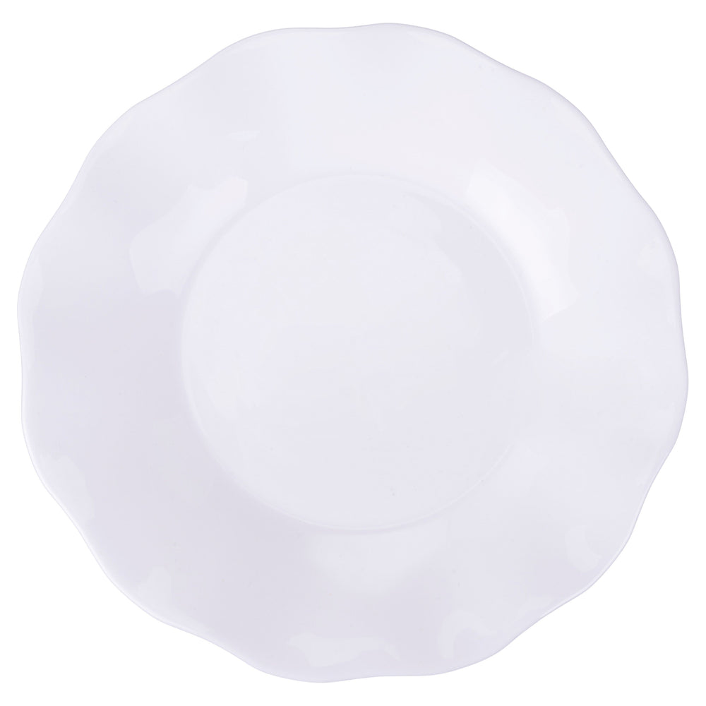 Villa d'Este Home juego de vajilla Scallop blanco vidrio opalino 18 piezas / 6 personas - 6 platos de cena, 6 platos de desayuno y 6 platos hondos
