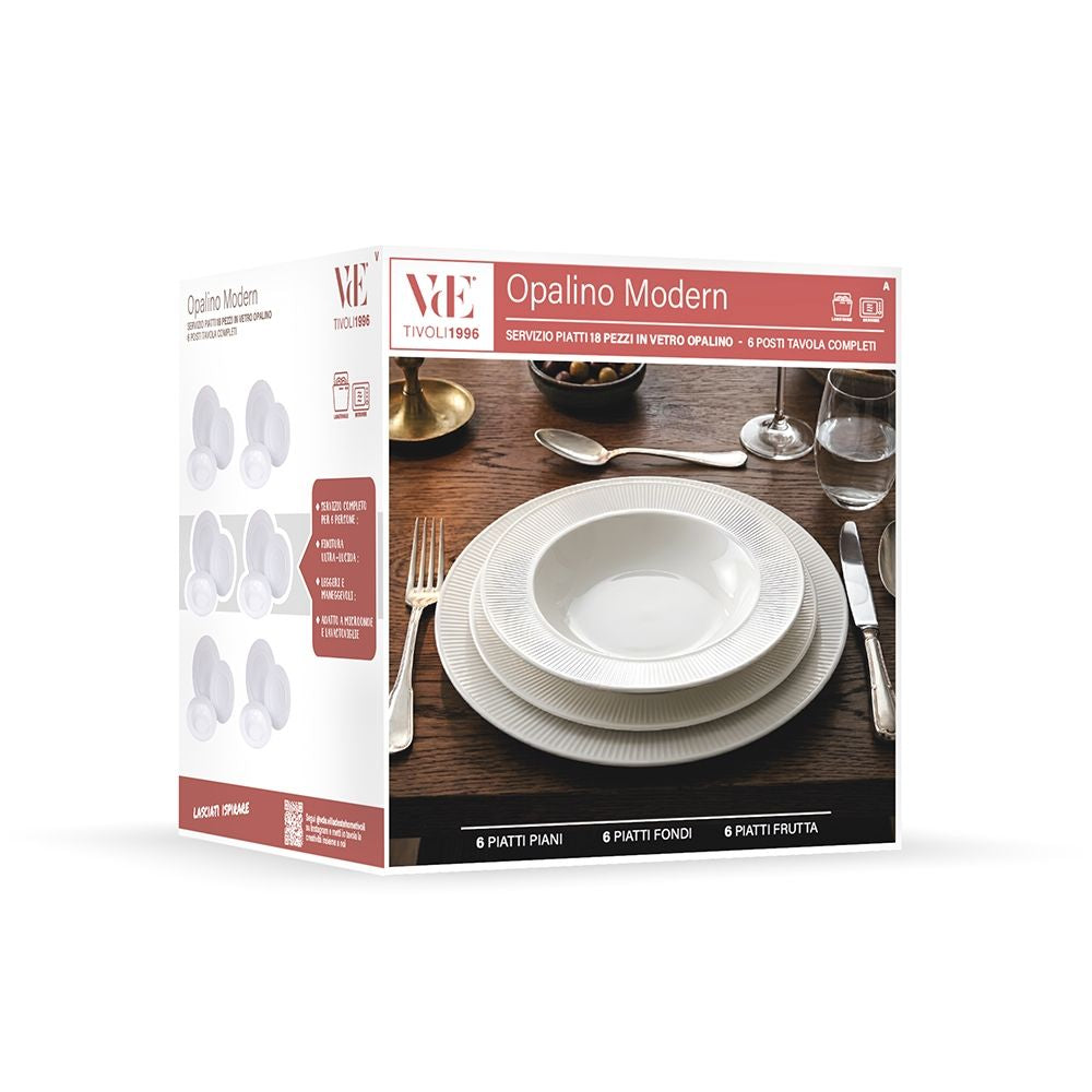Villa d'Este Home Serviesset Decor blanco opaalglas 18-delig / 6 personas - 6 platos de cena, 6 platos de desayuno y 6 platos hondos