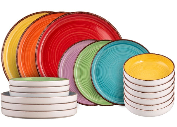 Villa d'Este Home juego de vajilla Baita Classic 18 piezas / 6 personas - 6 platos de cena, 6 platos de desayuno y 6 platos hondos