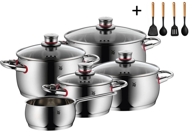 WMF juego de ollas Quality One - RVS 5-piezas Incluye GRATIS Cookinglife utensilios de cocina set - Olla ø 16, 20, 20 y 24 cm y Cazo ø 16 cm