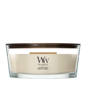 WoodWick Vela Aromática Ellipse Patchouli Crème - 9 cm / 19 cm - Vela Aromática en Vidrio - Mecha de Madera
