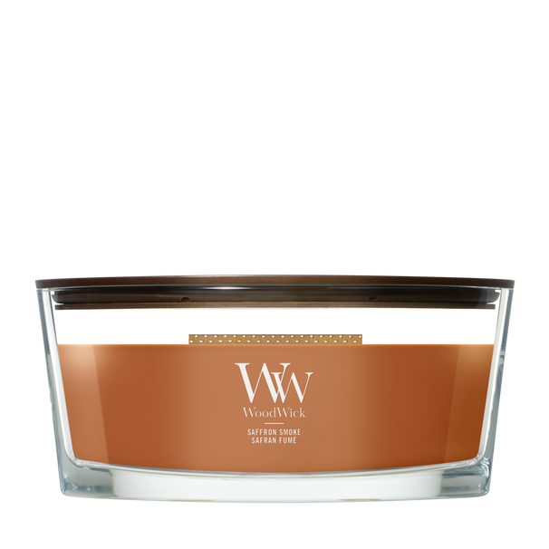 WoodWick Vela Aromática Ellipse Saffron Smoke - 9 cm / 19 cm - Vela Aromática en Vidrio - Mecha de Madera