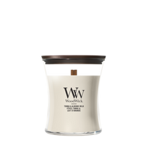 WoodWick Vela Aromática Mediana Tonka & Leche de Almendra - 11 cm / ø 10 cm - Vela Aromática en Vidrio - Mecha de Madera