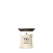 WoodWick Mini Vela Aromática Vainilla & Sal Marina - 8 cm / ø 7 cm - Vela Aromática en Vidrio - Mecha de Madera