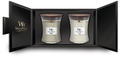 Set de regalo WoodWick Vela aromática mediana Fireside & Linen - 2 unidades - Vela en vaso - Mecha de madera