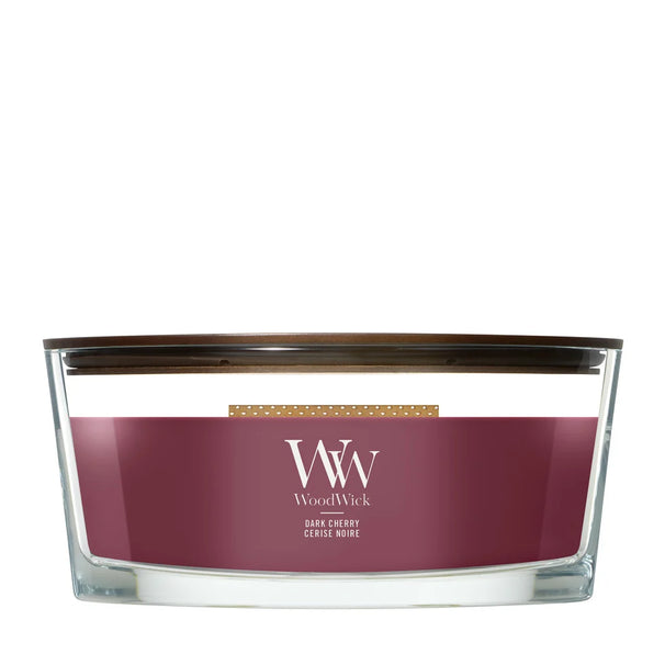 WoodWick Vela Aromática Ellipse Cereza Oscura - 9 cm / 19 cm - Vela Aromática en Vidrio - Mecha de Madera