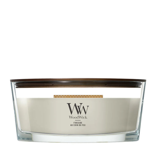 WoodWick Vela Aromática Ellipse Fireside - 9 cm / 19 cm - Vela Aromática en Vidrio - Mecha de Madera