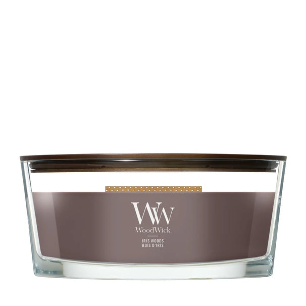 WoodWick Vela Aromática Ellipse Iris Woods - 9 cm / 19 cm - Vela Aromática en Vidrio - Mecha de Madera