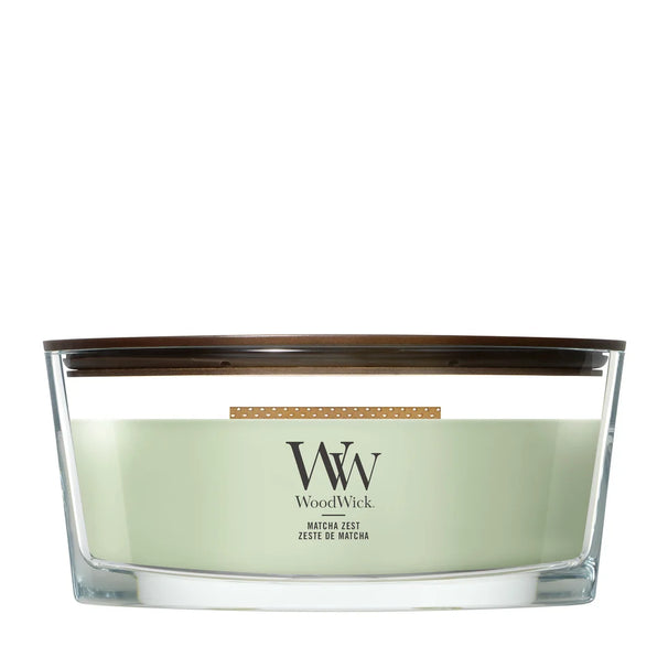 WoodWick Vela Aromática Ellipse Matcha Zest - 9 cm / 19 cm - Vela Aromática en Vidrio - Mecha de Madera