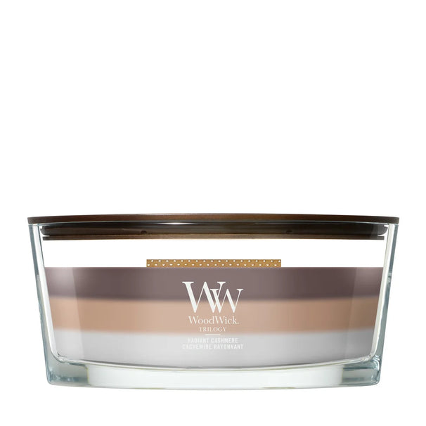 WoodWick Vela Aromática Ellipse Trilogy Radiant Cashmere - 9 cm / 19 cm - Vela Aromática en Vidrio - Mecha de Madera