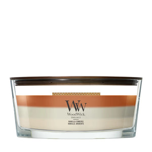 WoodWick Vela Aromática Ellipse Trilogy Vanilla Embers - 9 cm / 19 cm - Vela Aromática en Vidrio - Pabilo de Madera
