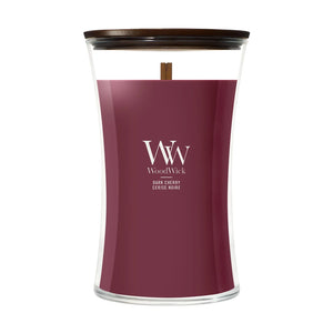WoodWick Vela Aromática Grande Cereza Oscura - 18 cm / ø 10 cm - Vela Aromática en Vidrio - Mecha de Madera