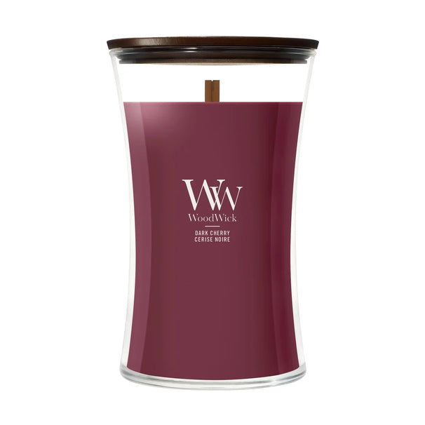 WoodWick Vela Aromática Grande Cereza Oscura - 18 cm / ø 10 cm - Vela Aromática en Vidrio - Mecha de Madera