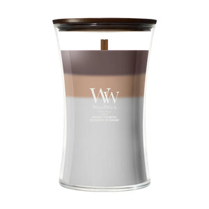 WoodWick Vela Aromática Grande Trilogy Radiant Cashmere - 18 cm / ø 10 cm - Vela Aromática en Vidrio - Mecha de Madera