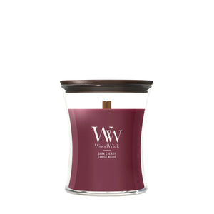 WoodWick Vela Aromática Mediana Cereza Oscura - 11 cm / ø 10 cm - Vela Aromática en Vidrio - Mecha de Madera