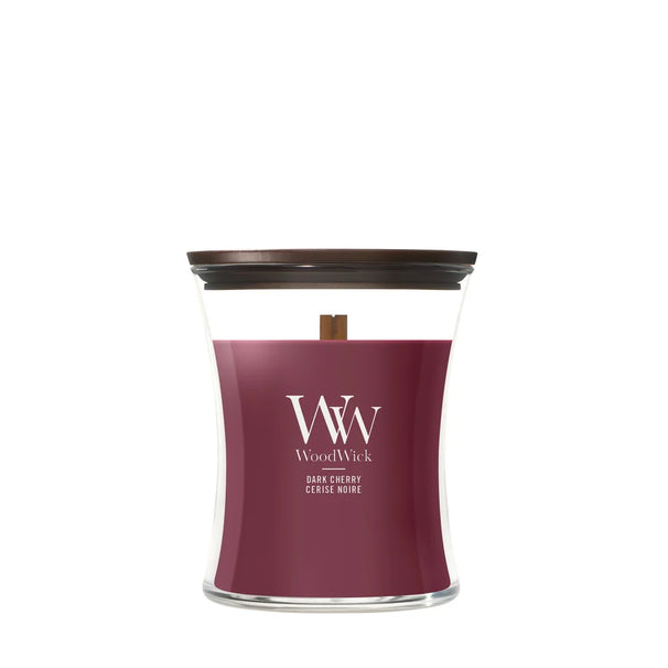 WoodWick Vela Aromática Mediana Cereza Oscura - 11 cm / ø 10 cm - Vela Aromática en Vidrio - Mecha de Madera
