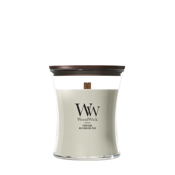 WoodWick Vela Aromática Mediana Fireside - 11 cm / ø 10 cm - Vela Aromática en Vidrio - Mecha de Madera