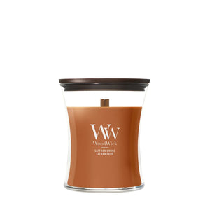 WoodWick Vela Aromática Mediana Saffron Smoke - 11 cm / ø 10 cm - Vela Aromática en Vidrio - Mecha de Madera