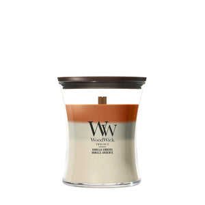 WoodWick Vela Aromática Medium Trilogy Vanilla Embers - 11 cm / ø 10 cm - Vela Aromática en Vidrio - Mecha de Madera