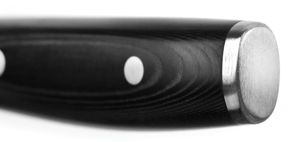 Cuchillo de chef Yaxell Ran con huecos antiadherentes 20 cm - acero damasco inoxidable de 69 capas - mango de Micarta canvas