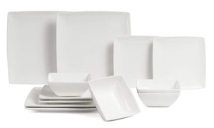 Juego de vajilla BonBistro Yong Squito - Blanco 12 piezas / 4 personas - 4 platos llanos, 4 platos de desayuno y 4 cuencos