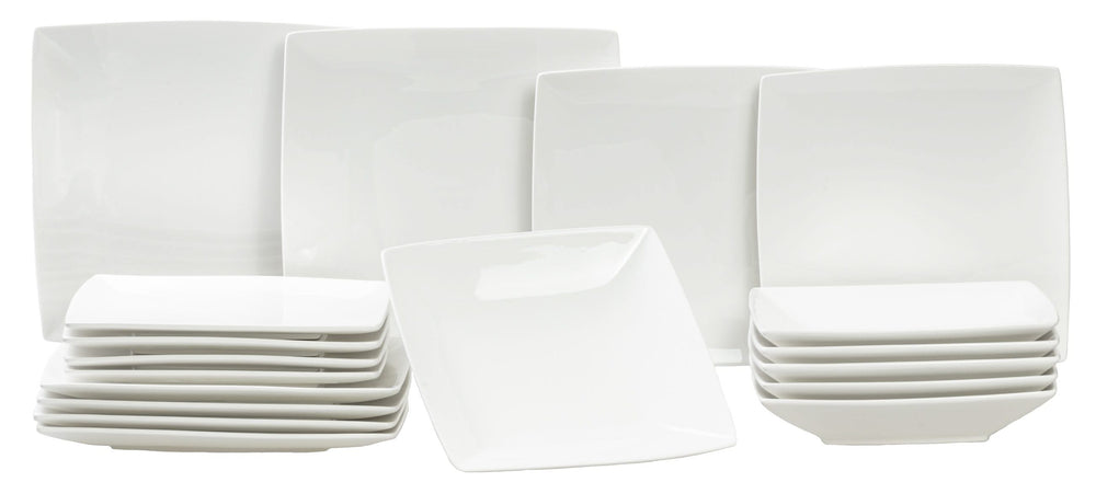 Juego de vajilla BonBistro Yong Squito - Blanco 18 piezas / 6 personas - 6 platos llanos, 6 platos hondos y 6 platos para desayuno