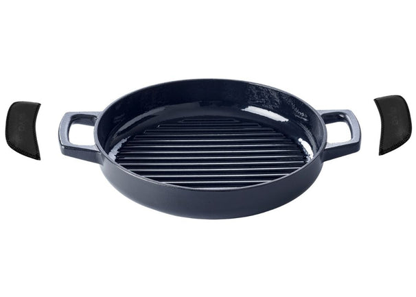 Sartén parrilla / plancha Alva Nori ø 28 cm + asas de cuero gratis - apta para todas las fuentes de calor - capa antiadherente esmaltada