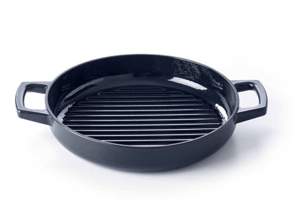 Sartén parrilla / plancha Alva Nori ø 28 cm + asas de cuero gratis - apta para todas las fuentes de calor - capa antiadherente esmaltada