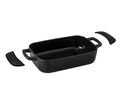 Fuente para horno / bandeja para asar Alva de hierro fundido Nori + asas de cuero gratis - 30 x 21 x 8.2 cm - capa antiadherente esmaltada