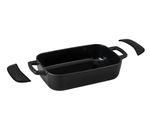Fuente para horno / bandeja para asar Alva de hierro fundido Nori + asas de cuero gratis - 30 x 21 x 8.2 cm - capa antiadherente esmaltada