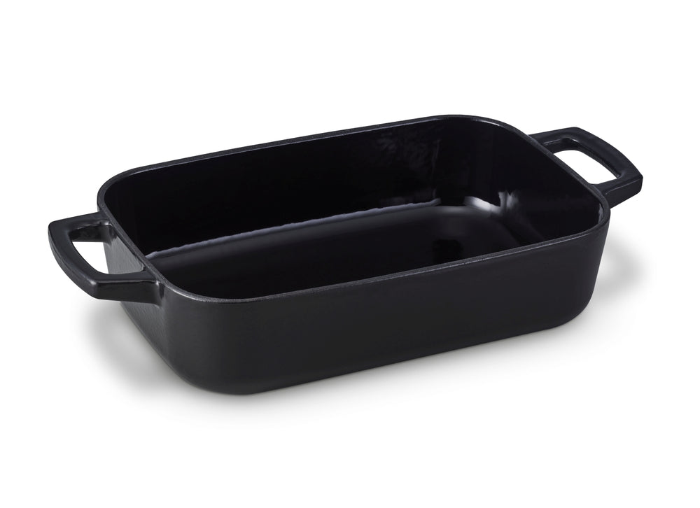 Fuente para horno / bandeja para asar Alva de hierro fundido Nori + asas de cuero gratis - 30 x 21 x 8.2 cm - capa antiadherente esmaltada