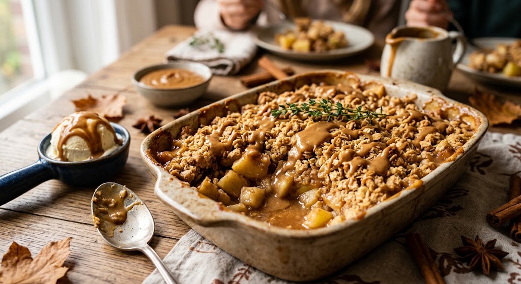 Capa crujiente, peras y manzanas tiernas, y una caliente salsa de speculoos por encima: este es el otoño en su máxima expresión.