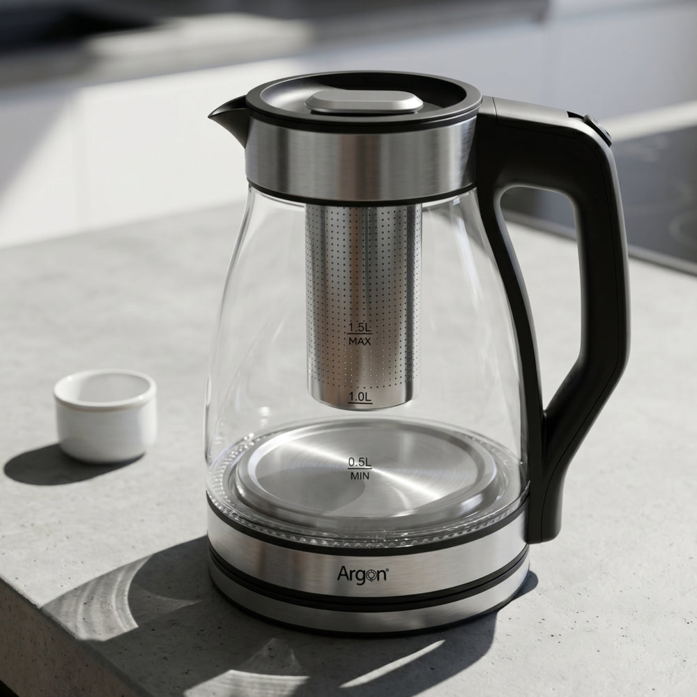 Argon Hervidor de Agua de Vidrio / Acero Inoxidable con Filtro - 1.5 Litros - 1500 W