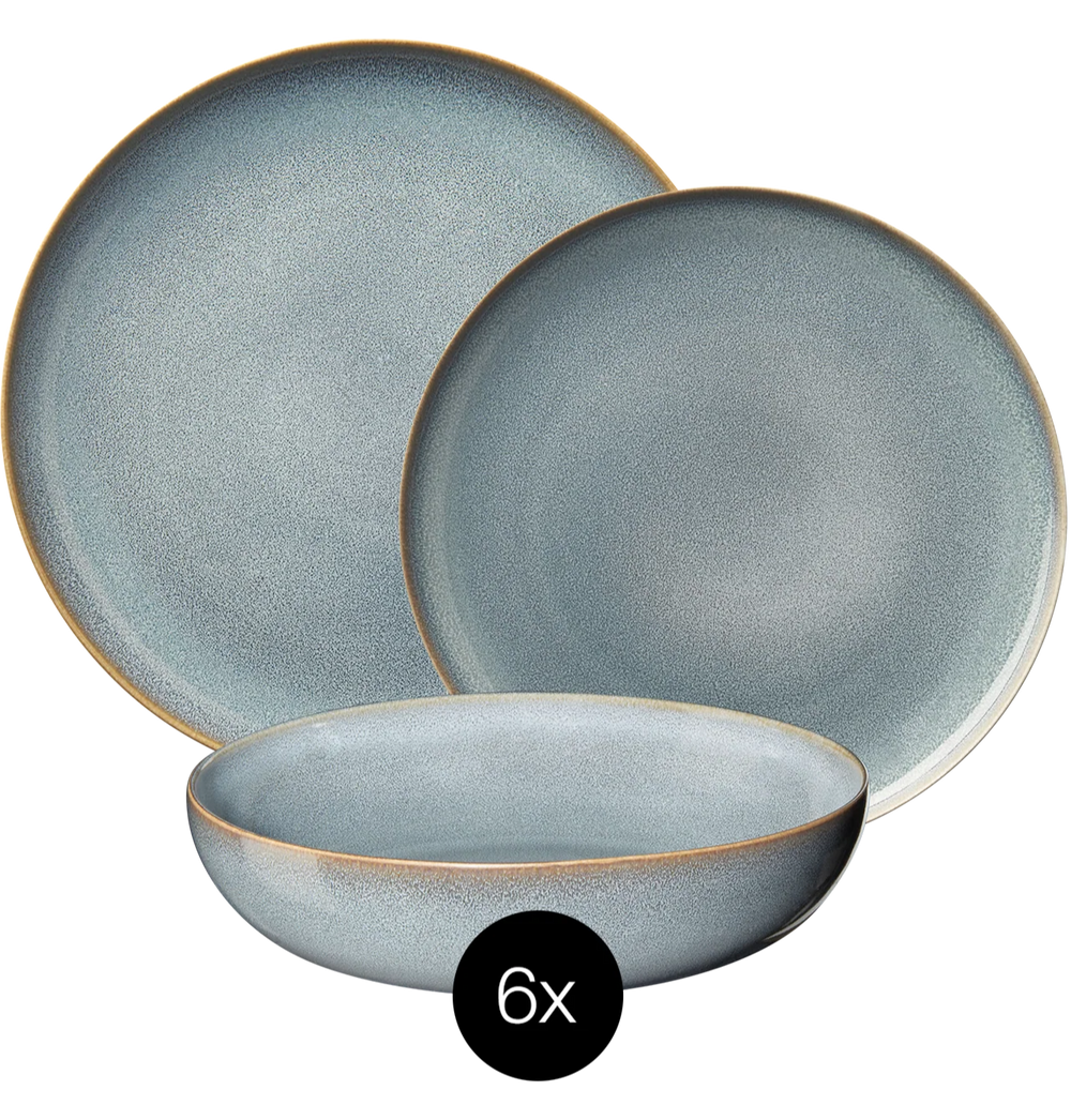 Set de vajilla ASA Selection Saisons - Denim 18 piezas / 6 personas - 6 platos de cena, 6 platos de desayuno y 6 cuencos