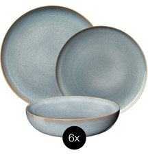 Set de vajilla ASA Selection Saisons - Denim 18 piezas / 6 personas - 6 platos de cena, 6 platos de desayuno y 6 cuencos