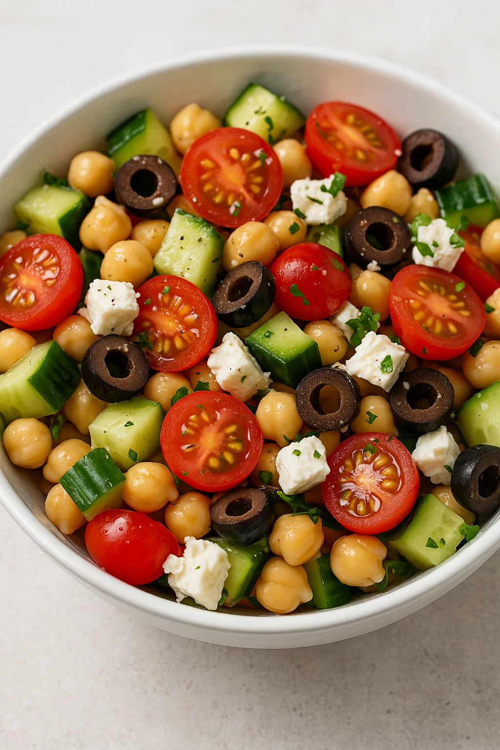 Una ensalada fresca y saludable con sabores mediterráneos.