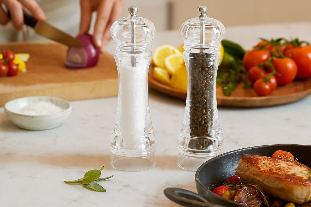 Set de molinillos de pimienta y sal Cookinglife Rocca transparente - 21.5 cm
