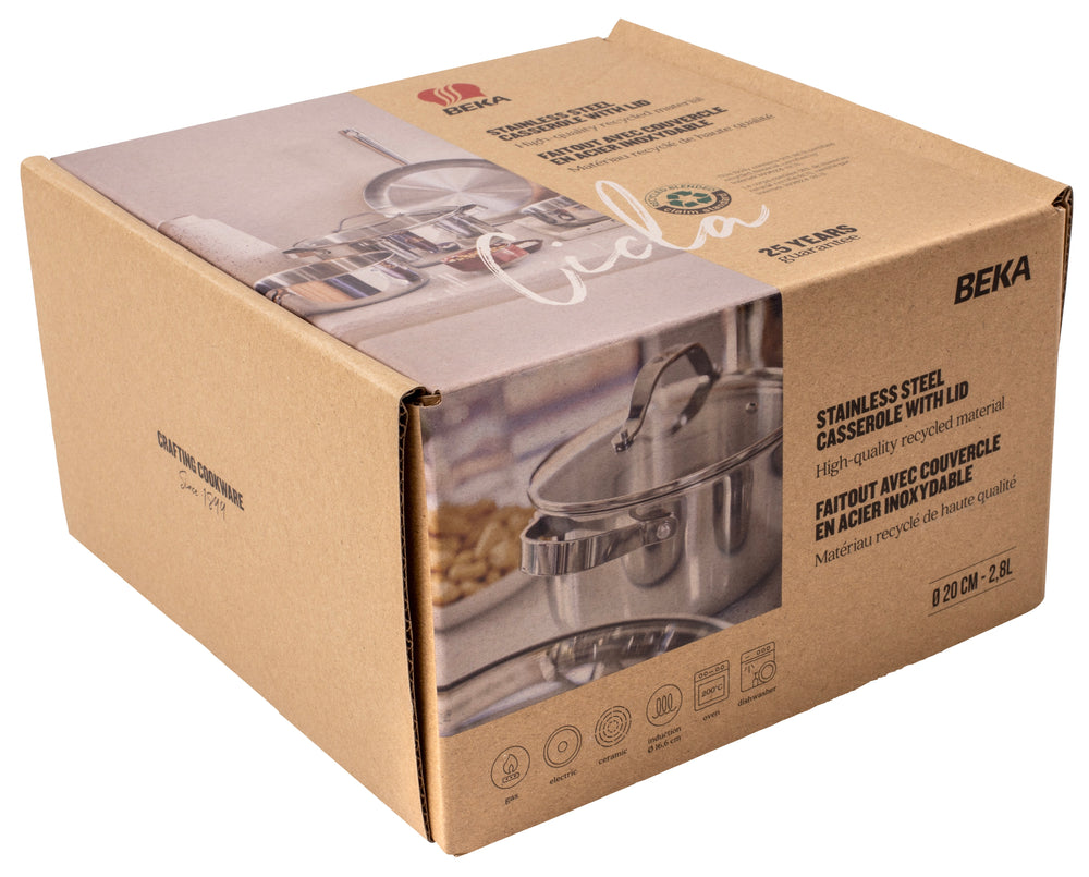 Olla Beka con tapa de vidrio - Cicla - Acero inoxidable - ø 20 cm / 2.8 litros - apto para todas las fuentes de calor