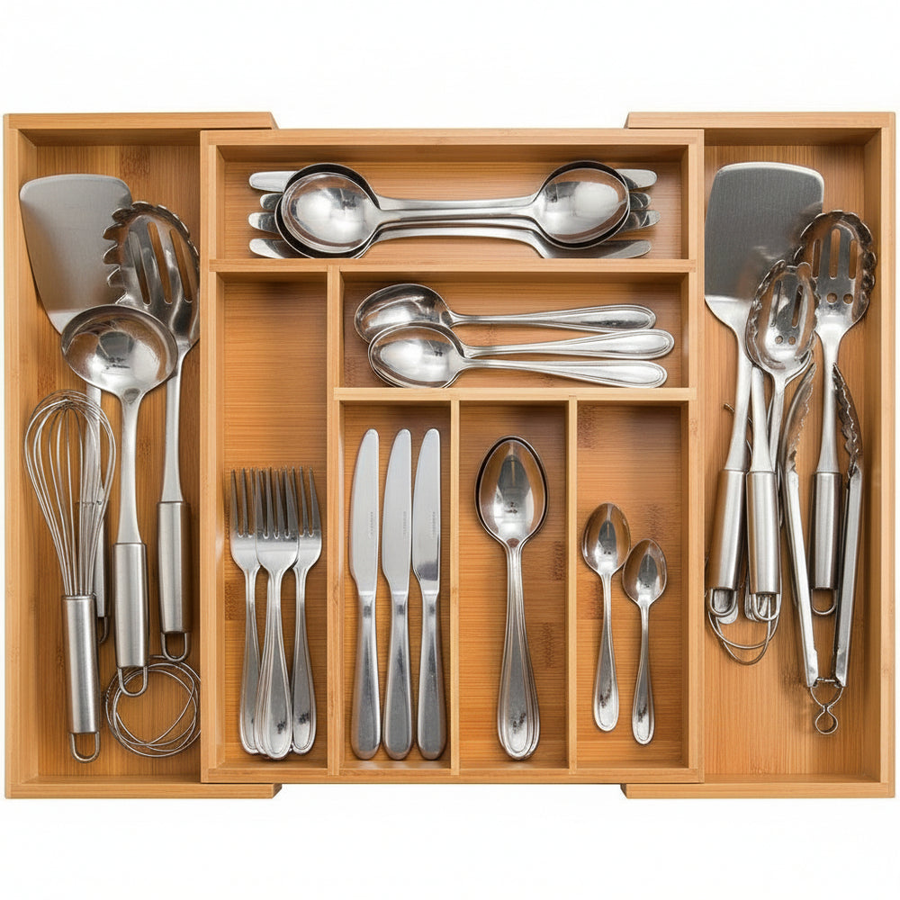 Organizador de cubiertos Cookinglife - Bambú - extensible - 28x34x5cm o 45x34x5cm