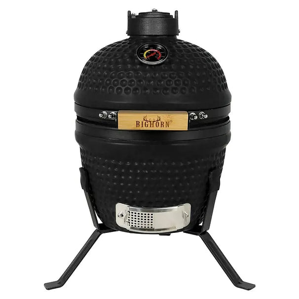 Bighorn Barbacoa Kamado Cerámica Mate Negro - 13 pulgadas - Barbacoa de carbón - Incluye piedra para pizza - 27 cm