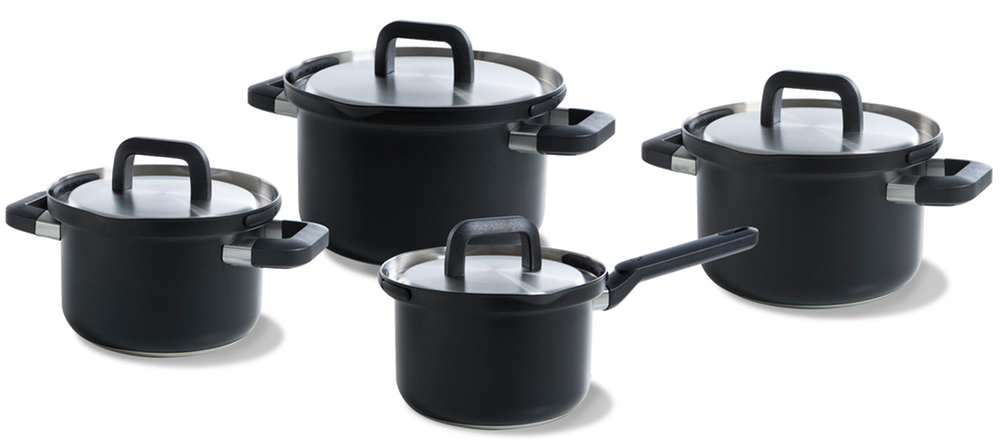 Set de ollas BK Flow Cool Negro 4 piezas - Acero inoxidable - Olla de cocina ø 16, 18, 20 cm y cazo ø 16 cm