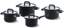Set de ollas BK Flow Cool Negro 4 piezas - Acero inoxidable - Olla de cocina ø 16, 18, 20 cm y cazo ø 16 cm