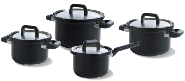 Set de ollas BK Flow Cool Negro 4 piezas - Acero inoxidable - Olla de cocina ø 16, 18, 20 cm y cazo ø 16 cm