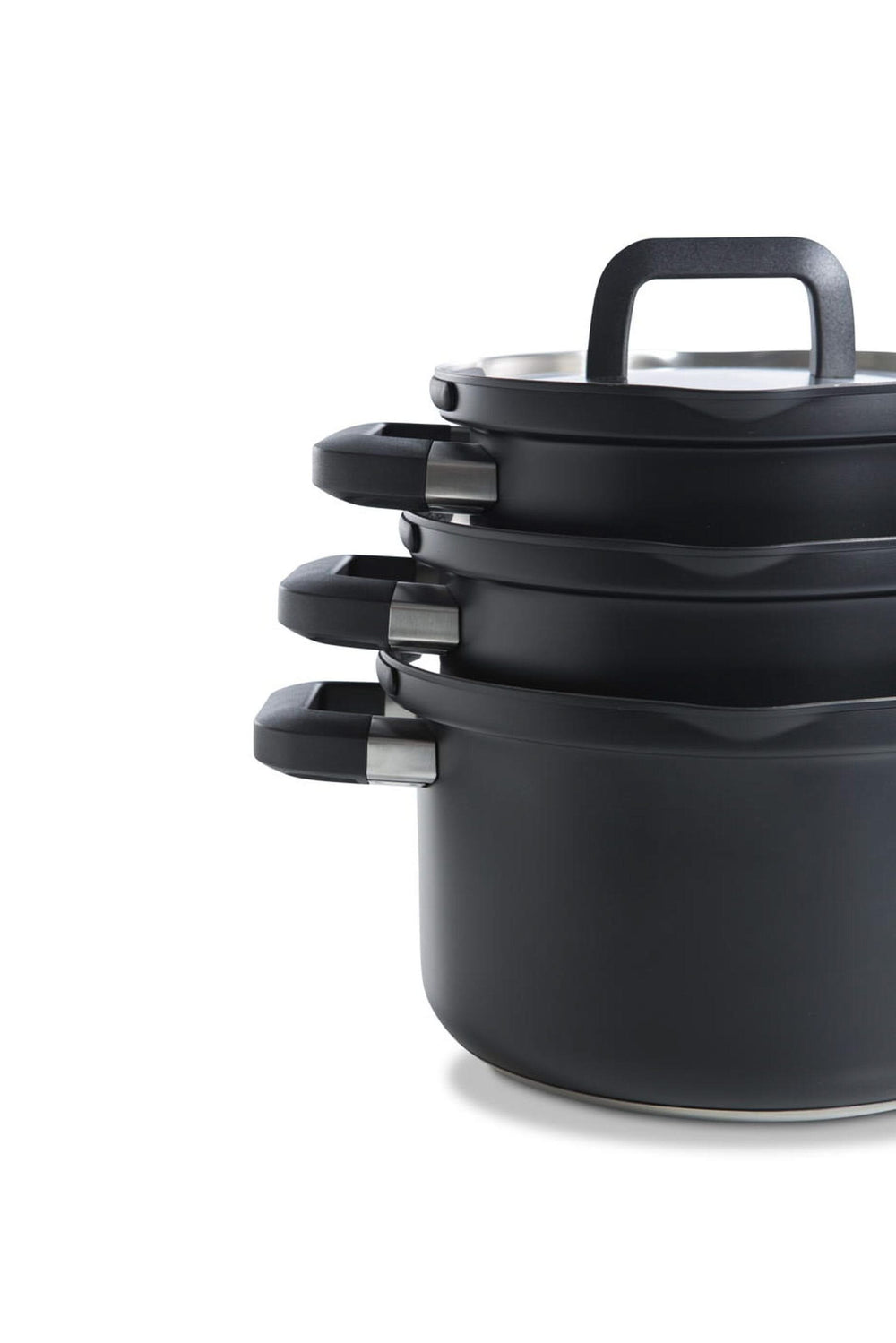 Set de ollas BK Flow Cool Negro 4 piezas - Acero inoxidable - Olla de cocina ø 16, 18, 20 cm y cazo ø 16 cm