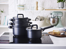 Set de ollas BK Flow Cool Negro 4 piezas - Acero inoxidable - Olla de cocina ø 16, 18, 20 cm y cazo ø 16 cm