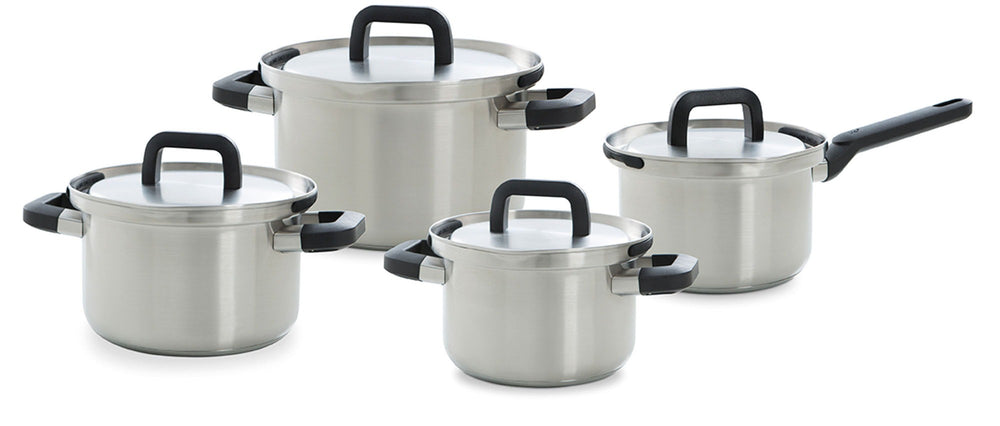 BK Pannenset Flow Cool RVS 4-delig - Kookpan ø 16, 18 & 20 cm & Steelpan ø 16 cm