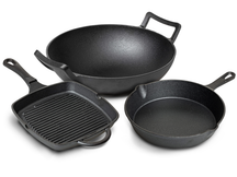 Set de ollas Blackwell de hierro fundido 3 piezas Sartén parrilla 23 x 23 cm, sartén ø 25 cm y wok ø 32 cm - apto para todas las fuentes de calor - sin recubrimiento antiadherente